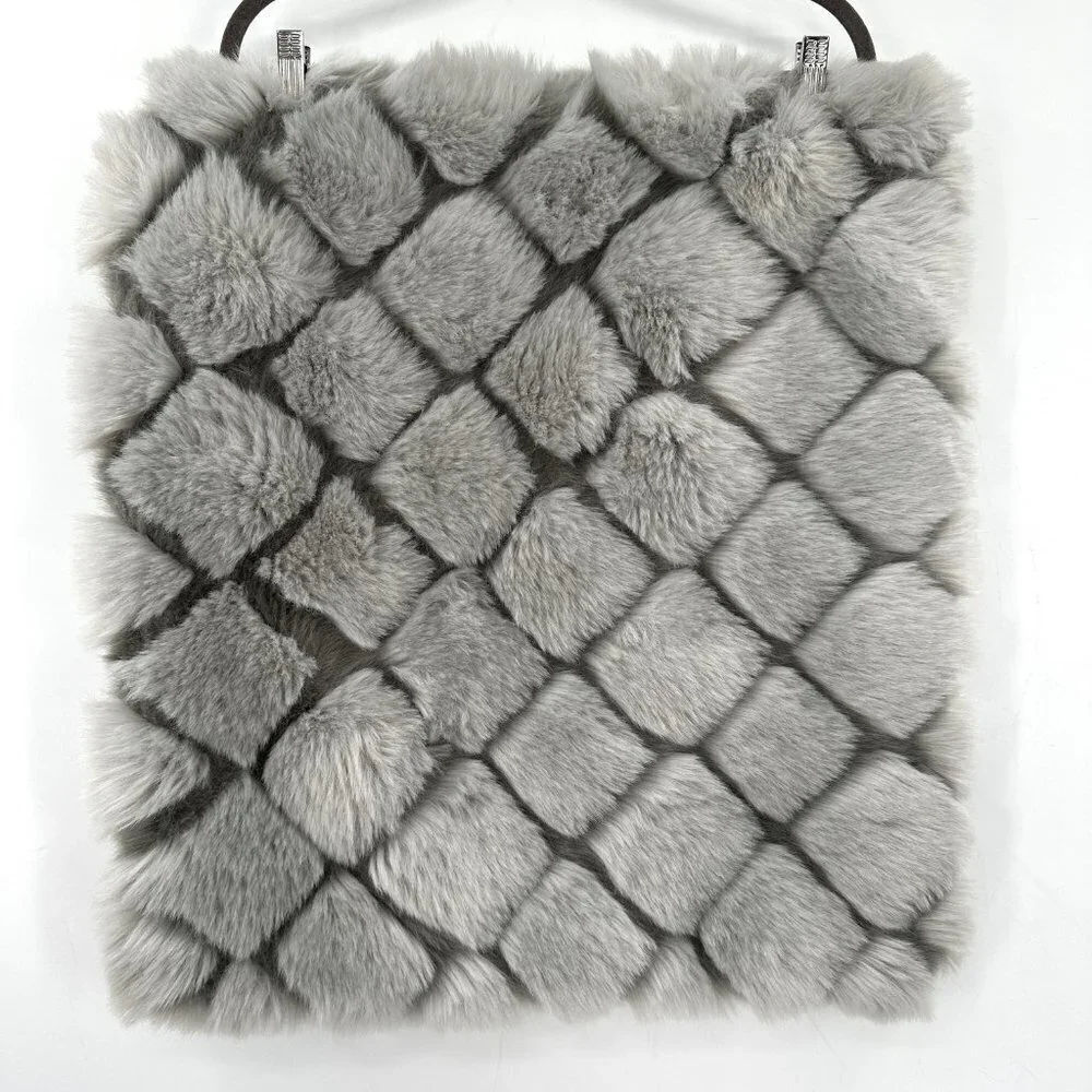 Williams Sonoma Gray Faux Fur Argyle Diamond Fuzzy Throw Decorative Pillow Cover